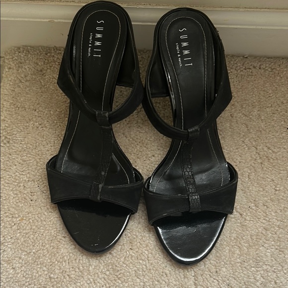 Summit simple & match Black Leather Women's T Strap Heeled Sandals EU Sz 39 - Picture 8 of 10